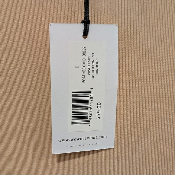 Weworewhat Boat Neck Midi Beige Classic Elegant Dress Size Large - Picture 2 of 12
